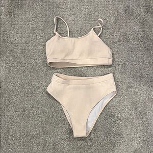 Beige Ribbed Bikini Set